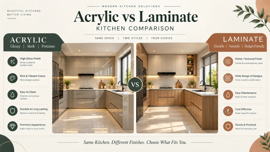 Acrylic and laminate kitchen cabinet finish comparison