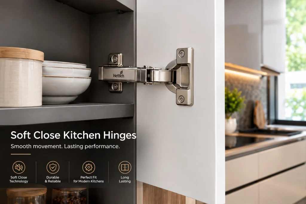 Hettich soft-close hinges for modular kitchen cabinets
