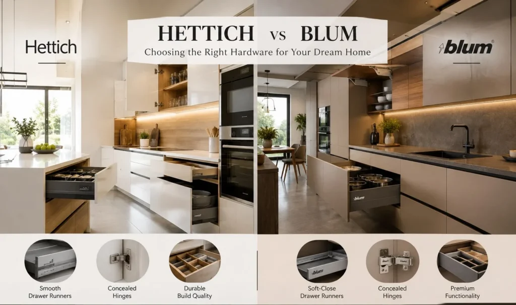 Hettich vs Blum furniture hardware comparison for modern home interiors
